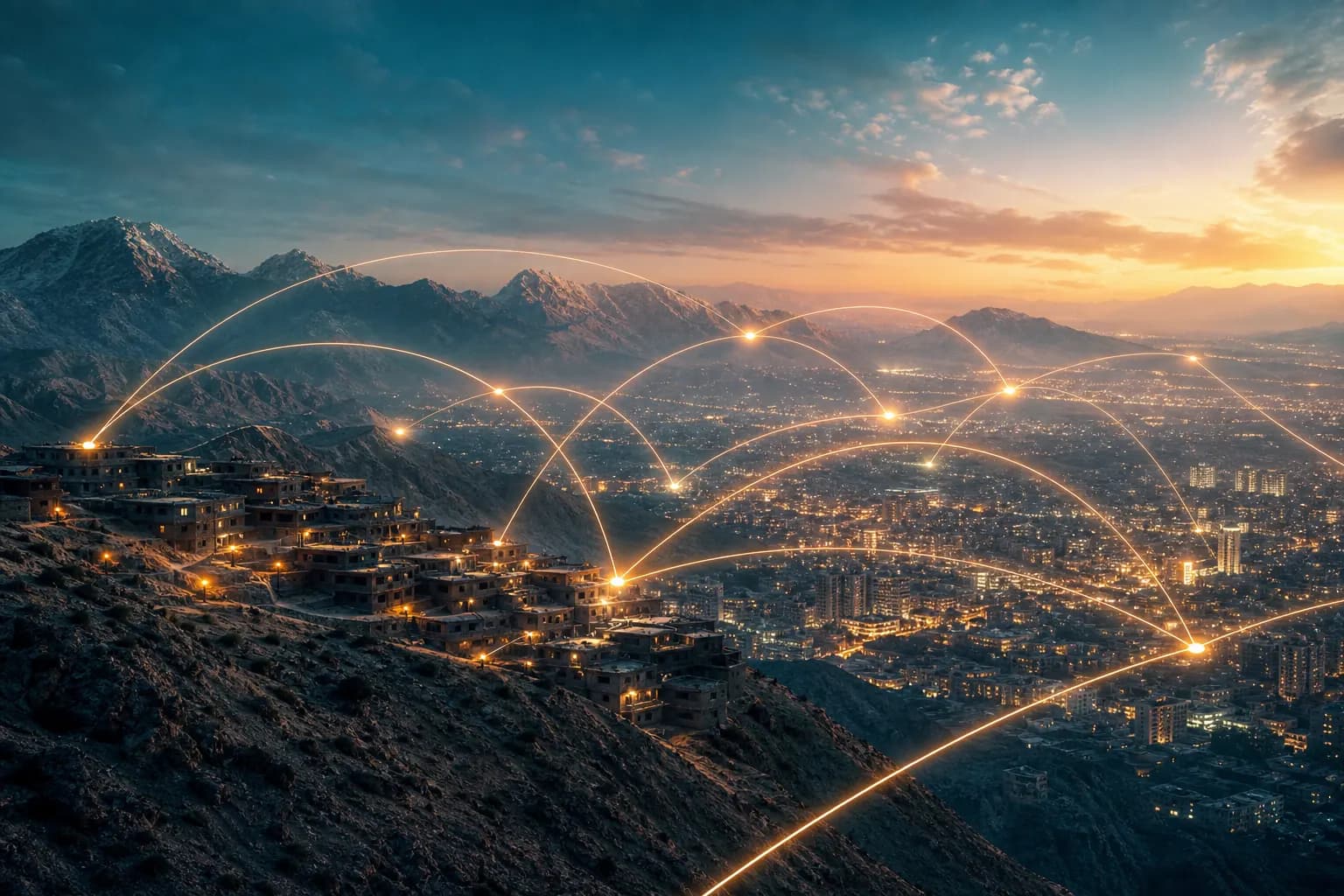 Connected light paths across mountains suggesting an Afghan network - Watan Chat community on watanchat.com
